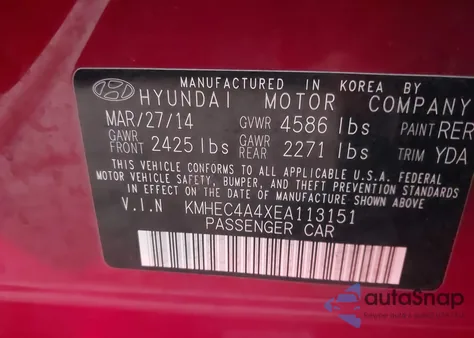 2014 Hyundai Sonata Hybrid Limited z USA, uszkodzony, nr VIN KMHEC4A4XEA113151